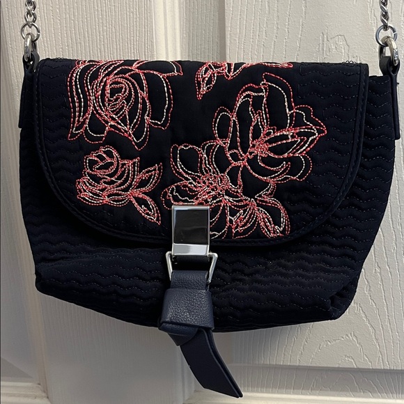 Vera Bradley Carson RFID Mini Crossbody Navy and Pink Floral Women's Bag - Picture 1 of 9